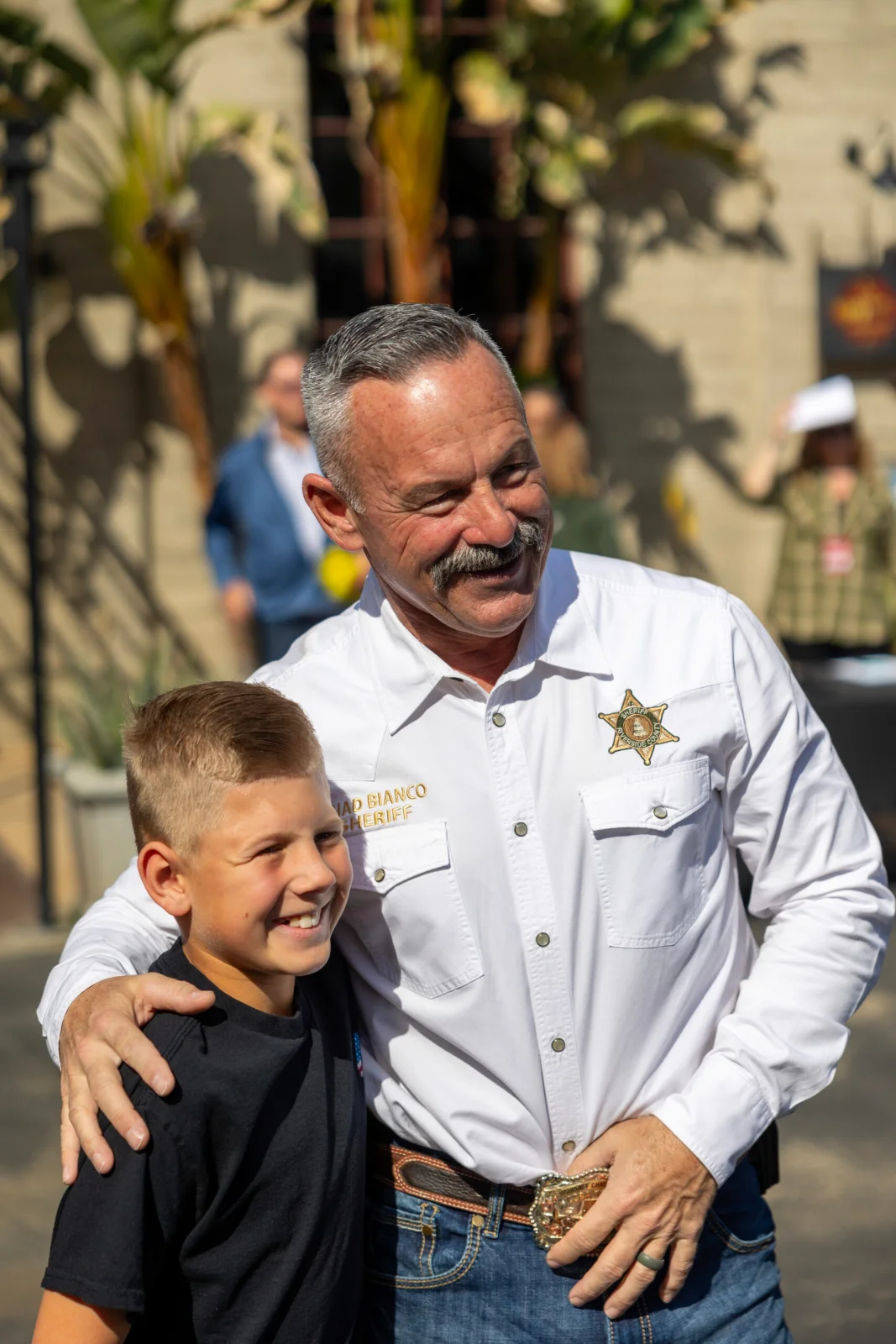 Sheriff Chad Bianco with a young Riverside County resident